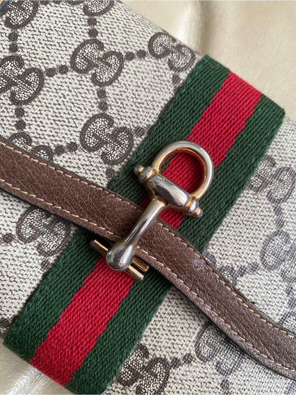 Vintage GUCCI Clutch Wallet Horsebit Clasp GG Leather Web Stripe Kisslock Coin - Picture 4 of 12